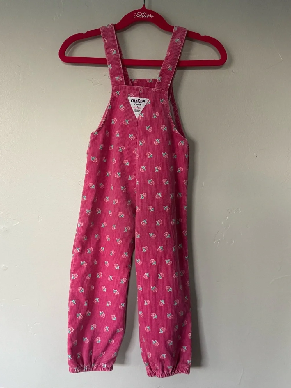 Vintage OshKosh B’Gosh Pink Floral Corduroy Vestbak Overalls 2T